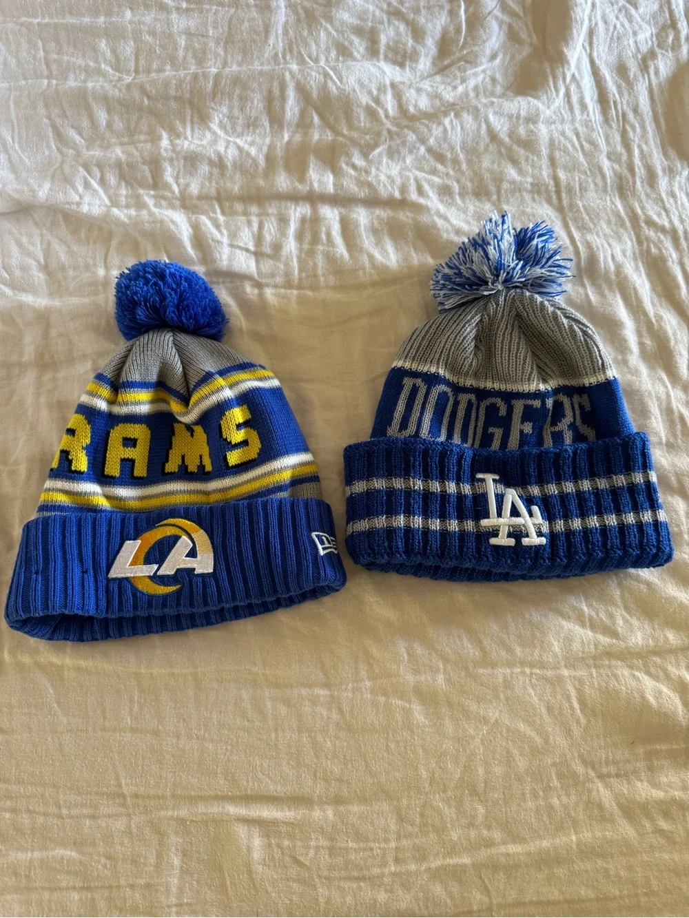 Bundle: New Era Los Angeles Rams & Dodgers NFL/MLB Knit Pom Beanies